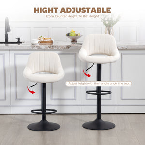 Set of 2 swivel counter-height bar stools with openwork backrest and adjustable height, cream.