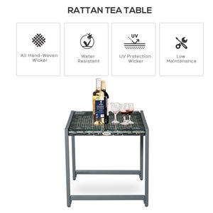 Rattan coffee table with tempered glass top and aluminum frame, grey