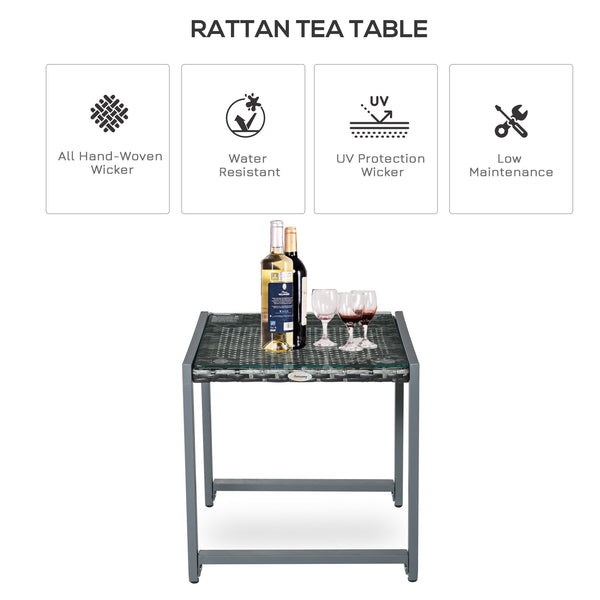 Rattan coffee table with tempered glass top and aluminum frame, grey