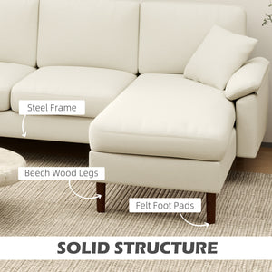 Modern L-shaped sectional sofa with removable chaise, cushions and wooden legs, cream white