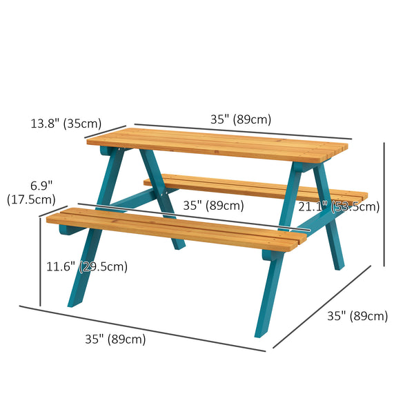 Picnic table and bench set, natural wood