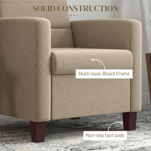 Fabric armchair with seat cushion and non-slip glides, light brown
