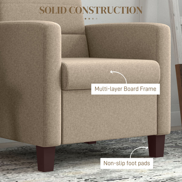 Fabric armchair with seat cushion and non-slip glides, light brown