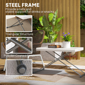 Adjustable outdoor folding table with 3 height settings, white