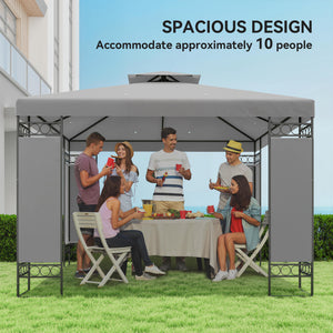 10 x 10 FT Canopy Gazebo, Double Roof Patio Gazebo with Screen Panels and Metal Frame for Deck, Backyard, Light Grey