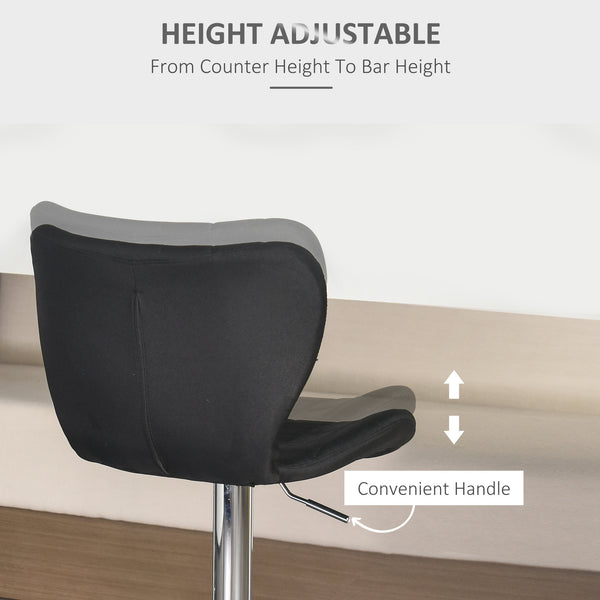 Set of 2 Adjustable Height Swivel Bar Stools with Footrest, Black