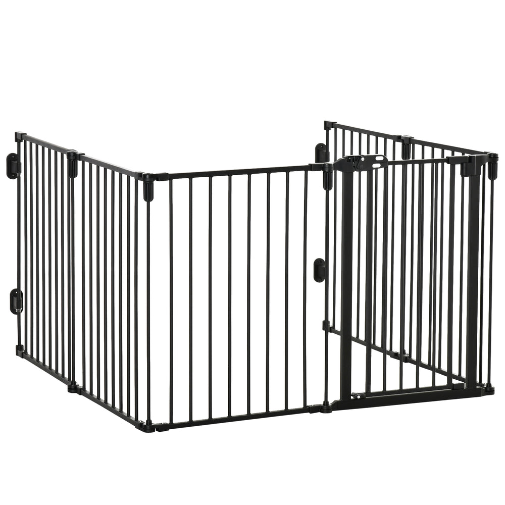 Dog Safety Gate 6-Panel Playpen Fireplace Christmas Tree Steel Fence Stair Barrier Room Divider Black