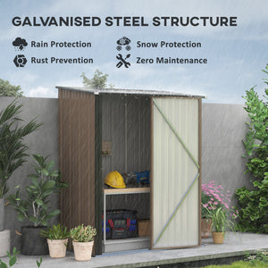 Steel garden shed with single lockable door, brown