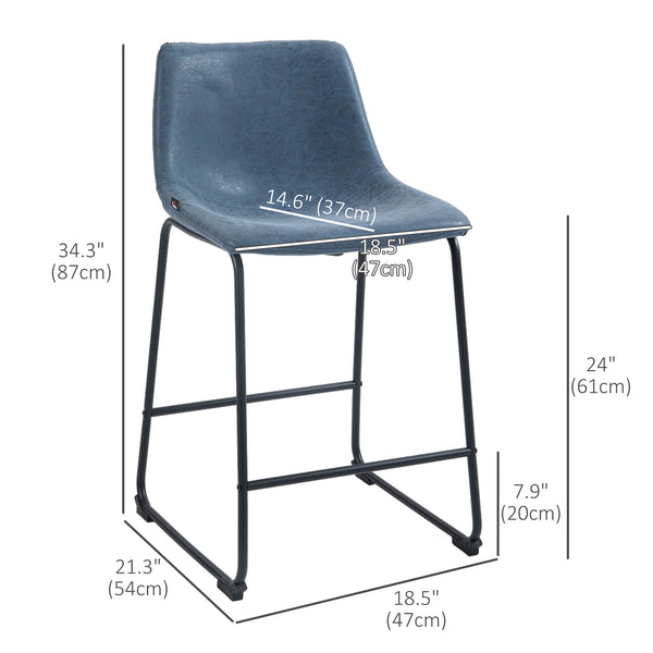 Set of 2 vintage-style faux leather bar stools, blue