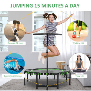 48-inch Mini Trampoline, Foldable, with Adjustable Handlebar, Green