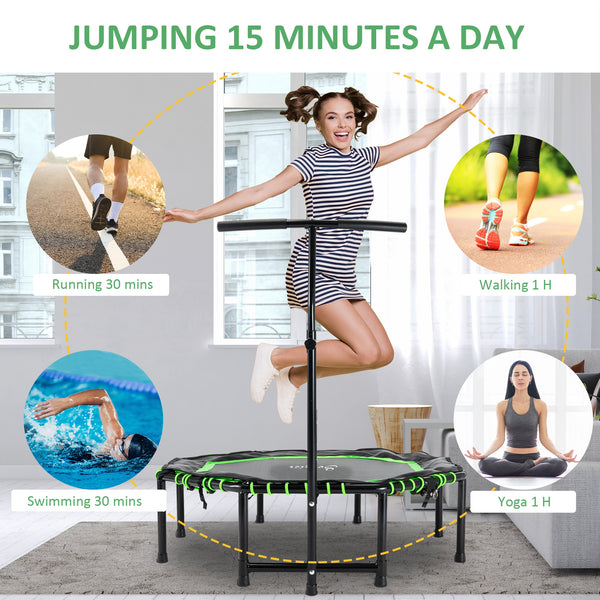 48-inch Mini Trampoline, Foldable, with Adjustable Handlebar, Green
