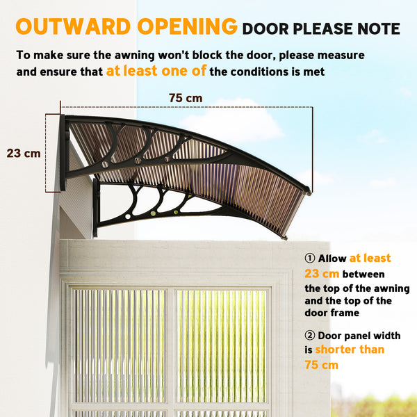 3.9 x 2.5 ft door and window awning, brown