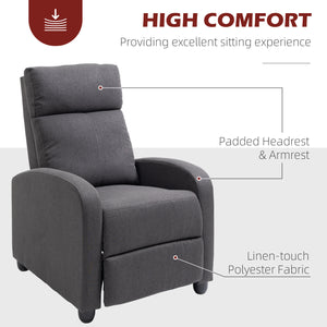 Manual recliner chair in breathable fabric with padded seat, dark gray