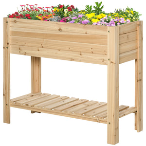 Raised Bed with Storage Shelf, Garden Patio Covering, Natural Wood