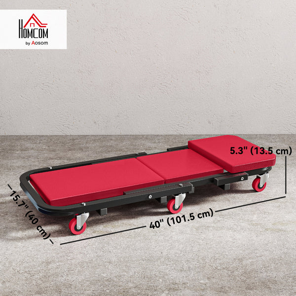 2-in-1 rolling mechanic's trolley with cushion, 6 wheels, red