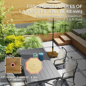 Outdoor parasol base with wheels, sturdy, natural wood