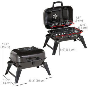 Portable Tabletop Steel Charcoal Grill Foldable Outdoor BBQ Camping Picnic Cooker, 59 x 43 x 39 cm, Black