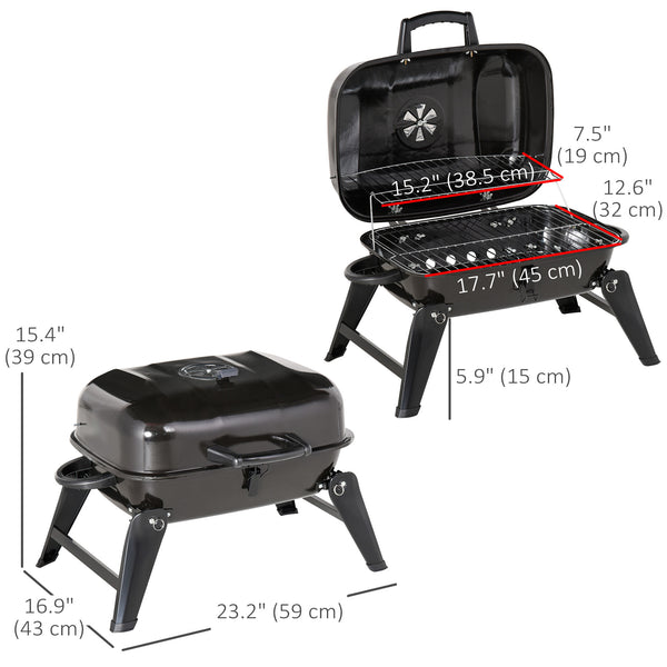 Portable Tabletop Steel Charcoal Grill Foldable Outdoor BBQ Camping Picnic Cooker, 59 x 43 x 39 cm, Black
