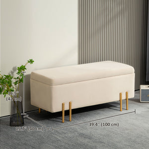 Folding Storage Ottoman Bench with Metal Legs, Beige