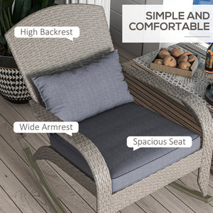 Outdoor Wicker Rocking Adirondack Chair with High Back and Seat Cushion, Gray