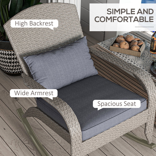 Outdoor Wicker Rocking Adirondack Chair with High Back and Seat Cushion, Gray