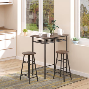 3-piece high table set including a storage shelf and a footrest in metal, black and oak. 