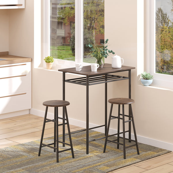 3-piece high table set including a storage shelf and a footrest in metal, black and oak. 