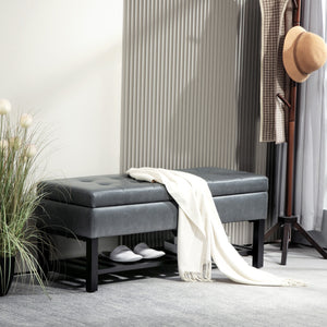 Upholstered Ottoman Shoe Bench in Faux Leather, Grey