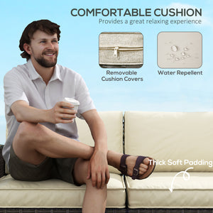 6 Piece Rattan Garden Furniture Set with Corner Sofa, Coffee Table, Wood and Plastic, Light Khaki