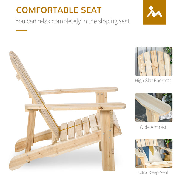 Wooden Adirondack Chair, Muskoka Outdoor Slatted Chair, Natural Color