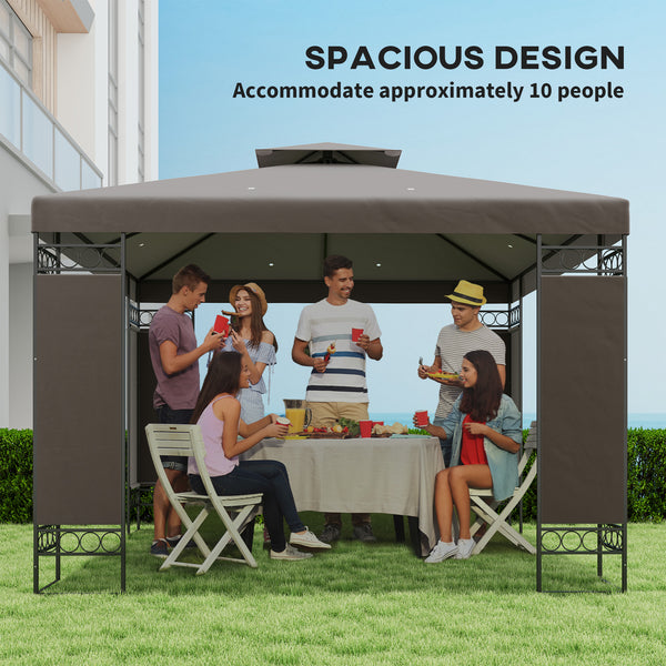 10 x 10 ft Gazebo, Double Roof Arbor with Screen Panels and Metal Frame for Patio, Garden, Khaki