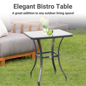 Square patio table with tempered glass top