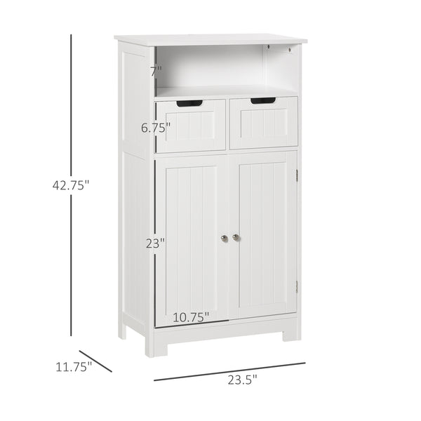 Freestanding bathroom cabinet with adjustable shelf and drawers, white