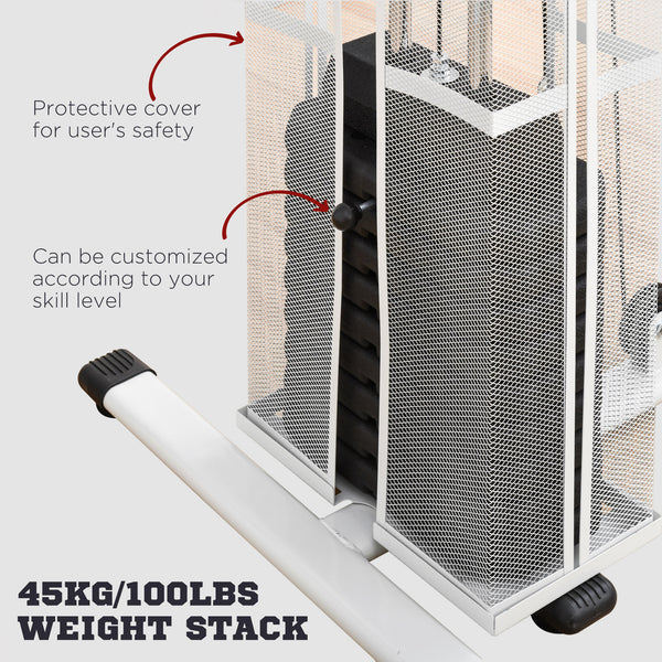 Multifunctional training station with 45 kg weight for lat pulldown, white