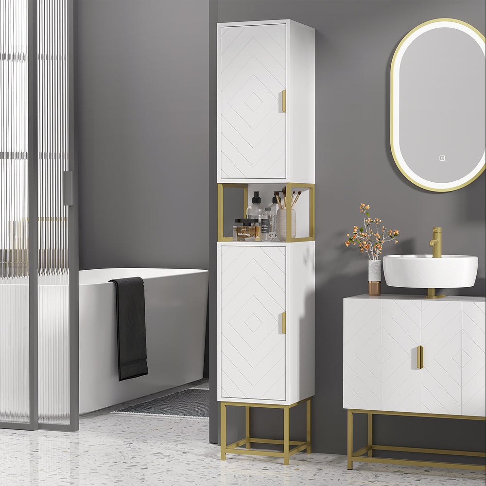 Tall bathroom storage cabinet, adjustable shelf, white