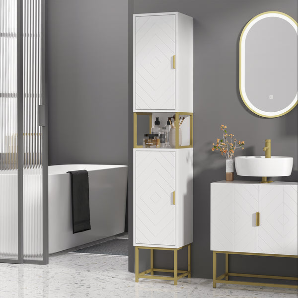 Tall bathroom storage cabinet, adjustable shelf, white