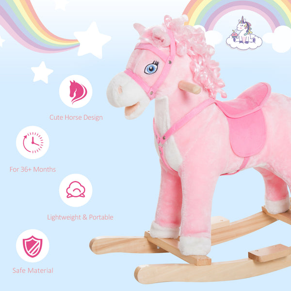 Kids Plush Rocking Horse with Realistic Sounds, Pink