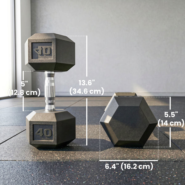 Set of 2 hexagonal dumbbells of 40 lb with rubber coating – Black