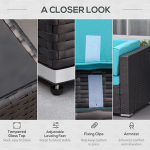 7 Piece Wicker Patio Sofa Set, Sectional Garden Furniture, Dark Coffee and Light Blue