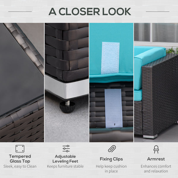 7 Piece Wicker Patio Sofa Set, Sectional Garden Furniture, Dark Coffee and Light Blue