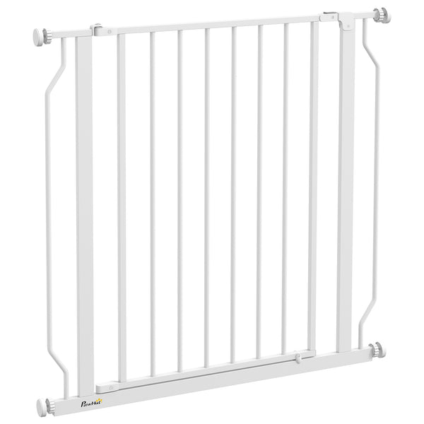 White pet gate with door and double locking system
