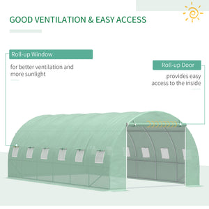 Green garden tunnel greenhouse with windows and door