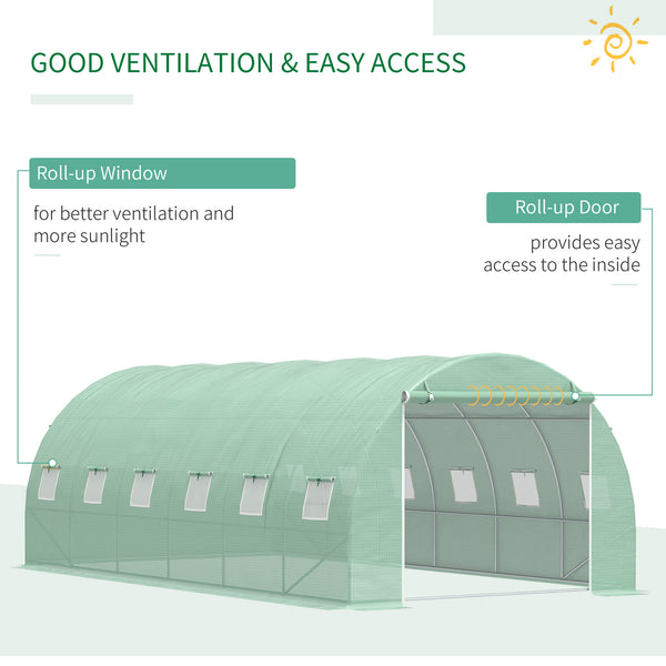 Green garden tunnel greenhouse with windows and door