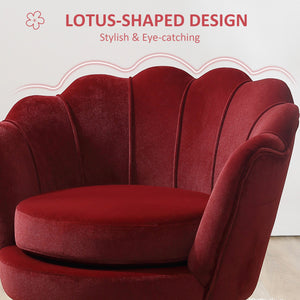 Lotus velvet fabric accent chair with gold metal legs, burgundy