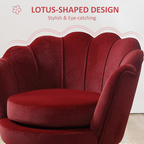 Lotus velvet fabric accent chair with gold metal legs, burgundy