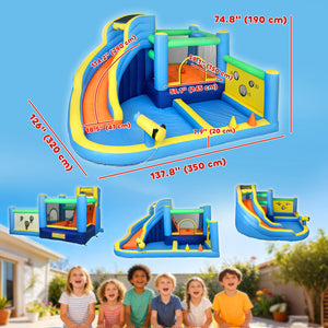 Inflatable bouncy castle for children with slide, ball pit, ball thrower and blower