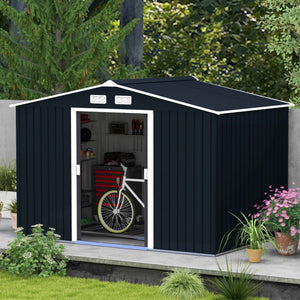 Garden shed with foundation kit and double door, dark grey