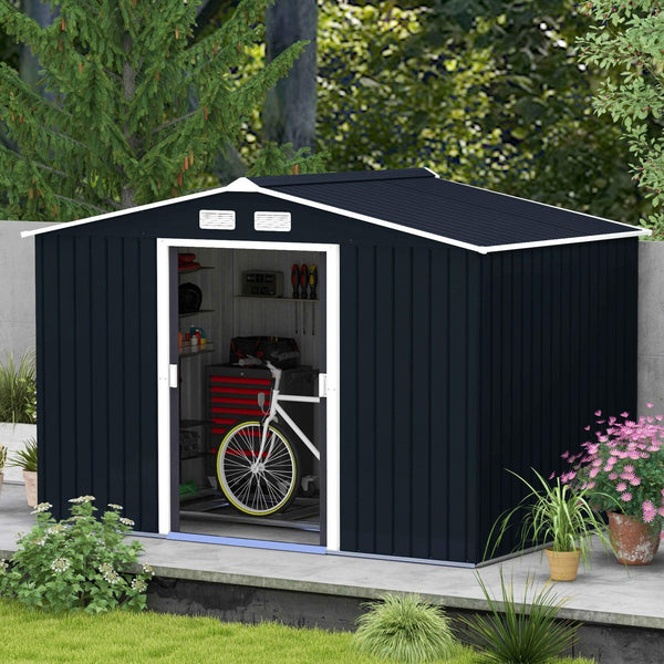 Garden shed with foundation kit and double door, dark grey