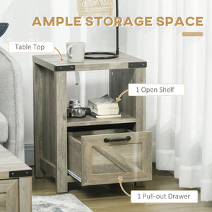Farmhouse Style Side Table with Storage, Gray