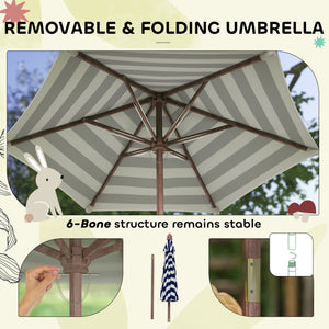 Wooden picnic table and bench set with removable parasol and cushions